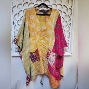 Kantha Karma Upcycled Kantha Ruched Butterfly Top Poncho Up To 3XL